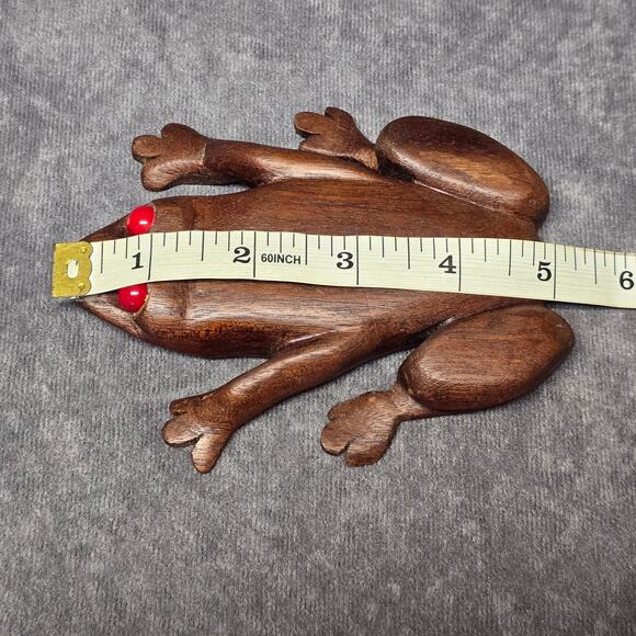 Vintage Hand Carved Mahogany Wooden Red Eyed Frog Toad Figurine - Picture 7 of 9